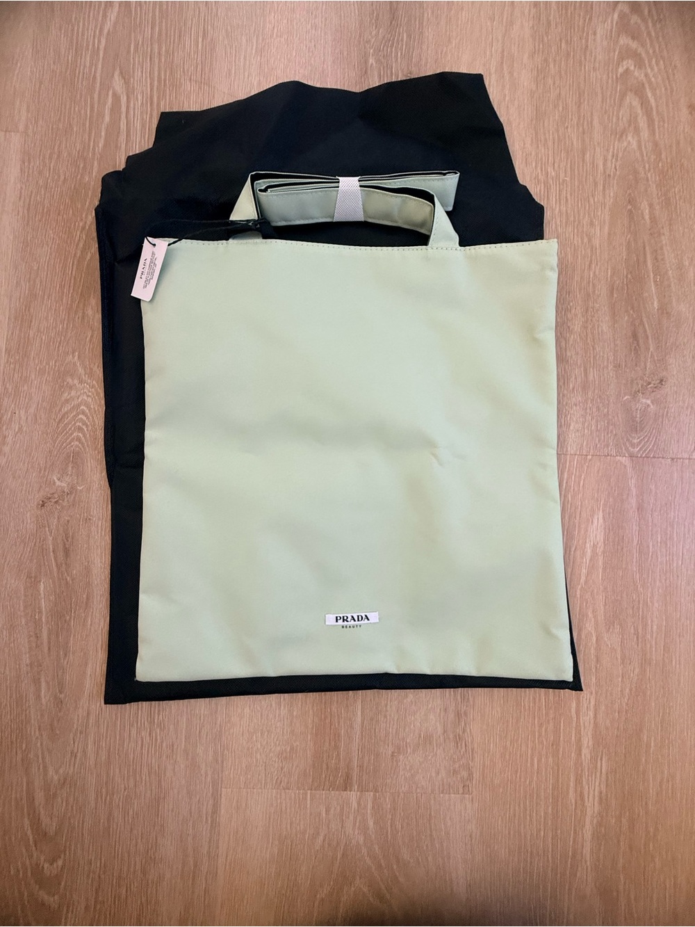 PRADA Pale Green Nylon Tote with Top Handles